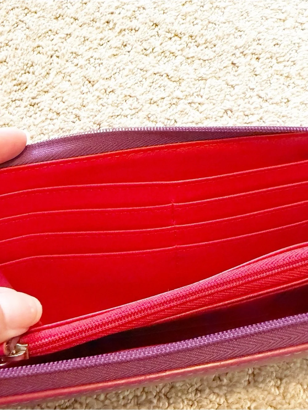 Baekgaard Purple Leather Zip Travel Wallet Organizer Minimalist ID Card Wristlet